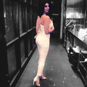 Bebe jumpsuit white denim